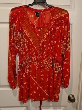 Red Floral Long-Sleeve Tunic Top